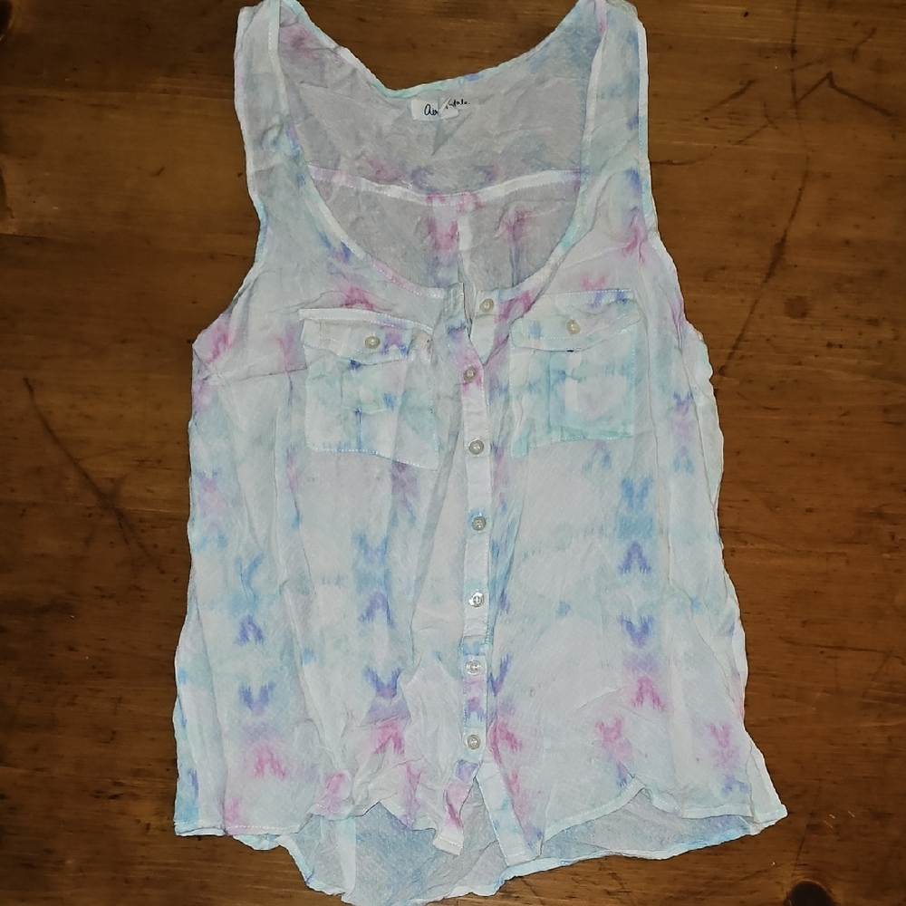 Aeropostale Cream Sleeveless Buttoned Tank Top